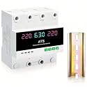 63 amp AC220V Automatic/Manual Transfer Switch with LED Display, 50/60Hz 2P 63A ATS Auto Dual Power Outdoor Changeover Switch for Home Generator, L1 Priority Din Rail Mount Selector Transfer Switches