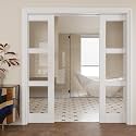 Pocket Door,3-Lite Clear Glass Doors,French 64x80 Sliding Door
