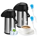 64 Oz Airpot Coffee Dispenser with Pump, 2Pcs Insulated Thermal Coffee Carafe - Stainless Steel Hot Beverage Dispenser - Coffee Urn for Hot/Cold Water, Drink Dispenser for Parties