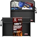 6400℉ Fireproof Money Bag,8.6”x 5.9” Dual Zippers 12 Layers