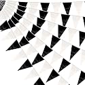 64FT Black White Triangle Pennant Banner Flag Metallic Fabric Bunting Garland for Christmas Graduation Birthday Wedding Bridal Shower Nautical Ahoy Achor Theme Party Decorations Supplies