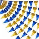64FT Navy-Blue Gold Triangle Pennant Banner Flag Metallic Fabric Bunting Garland for Christmas Graduation Retirement Birthday Wedding Bridal Shower Nautical Ahoy Achor Party Decorations Supply