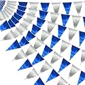 64FT Navy Blue Silver Triangle Pennant Banner Flag Metallic Fabric Bunting Garland for Christmas Graduation Birthday Wedding Bridal Shower Nautical Ahoy Achor Theme Party Decorations Supplies