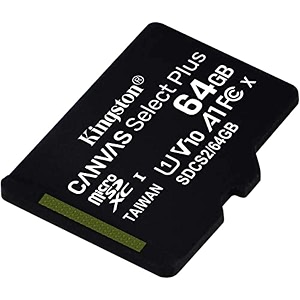 kingston 64gb canvas select plus microsdxc card  up to 100mbs  a1 class 10 uhs-i  without adapter  sdcs264gbsp