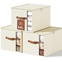 64L Clothes Storage Bins with Sturdy Frame, Foldable Clothing Organizer Box, Sweater Storage Cube with Lids and Zipper, Fabric Bedding Storage Bags for Blankets, Seasonal Clothes, Comforter