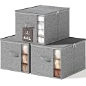 64L Clothes Storage Bins with Sturdy Frame, Foldable Clothing Organizer Box, Sweater Storage Cube with Lids and Zipper, Fabric Bedding Storage Bags for Blankets, Seasonal Clothes, Comforter