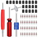 64PCS Tire Valve Stem Removal Tool Kit - 40PCS Tire Valve Cores, 20PCS Valve Stem Caps, 4-Way Valve Tool, Single and Dual Heads Valve Core Remover Tire Repair Tool