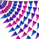 65FT Blue Purple Rose Red Triangle Pennant Banner Flag Metallic Fabric Bunting Garland for Christmas Graduation Wedding Anniversary Bachelorette Birthday Bridal Shower Valentines Hen Party Supplies