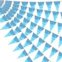 65FT LightBlue Triangle Pennant Banner Flag Metallic Fabric Bunting Garland for Christmas Graduation Wedding Engagement Anniversary Bachelorette Birthday Bridal Shower Valentines Hen Party Supplies