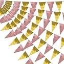 65FT Matte Rosegold LightGold Triangle Pennant Banner Flag Metallic Fabric Bunting Garland for Christmas Graduation Wedding Anniversary Bachelorette Birthday Bridal Shower Valentines Party Supplies