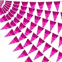 65FT Rose red Triangle Pennant Banner Flag Metallic Fabric Bunting Garland for Christmas Graduation Wedding Engagement Anniversary Bachelorette Birthday Bridal Shower Valentines Hen Party Supplies