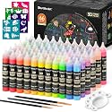 66 Colors Fabric Paint, Shuttle Art 3D Fabric Paint with Stencil and Brushes, Permanent Textile Paint Includes Neon, Metallic, Glitter and Glow in the Dark Paint, Ideal for Clothing and DIY Decoration