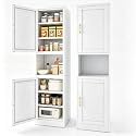 67" H Metal Tall Narrow Storage Cabinet, Freestanding Floor Cabinet with 2 Doors and Adjustable Shelves, Pantry Storage Cabinets for Bathroom, Living Room, Entryway and Kitchen