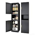 67" H Metal Tall Narrow Storage Cabinet, Freestanding Floor Cabinet with 2 Doors and Adjustable Shelves, Pantry Storage Cabinet for Bathroom, Living Room, Entryway and Kitchen (Black)