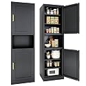 67" H Metal Tall Narrow Storage Cabinet, Freestanding Floor Cabinet with 2 Doors and Adjustable Shelves, Pantry Storage Cabinets for Bathroom, Living Room, Entryway and Kitchen (Black)