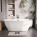 67 in Acrylic Freestanding Bathtub, Soaking Bathtub with Matte Drain and Overflow, Modern Square Tub, Deep Ergonomic Design, CUPC Certified, Double-Walled Insulation, Easy Install and Safe Use, White