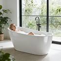 67 in Acrylic Freestanding Bathtub, Soaking Bathtub with Matte Drain and Overflow, Modern Square Tub with Deep Ergonomic Design and Double-Walled Insulation, Double-Walled Insulation, CUPC Certified