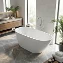 67 Inch Acrylic Freestanding Bathtub, Acrylic Soaking Bathtub with Matte Drain and Overflow, Modern Square Tub, CUPC Certified, Deep Ergonomic Design, Double-Walled Insulation, Easy Installation