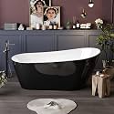 67 Inch Acrylic Freestanding Bathtub, Deep Soaking Tub with One End Raised, White Interior Black Exterior, Modern Stand Alone Acrylic Tub for Home, Bathroom, Chrome Pop-Up Drain and Overflow