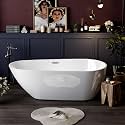 67 Inch Acrylic Freestanding Bathtub, Deep White Oval Pearl-Shape Soaking Tub, Modern Stand Alone Bathtub with Non-Slip Base, Chrome Overflow &amp; Pop-Up Drain, Easy Assembly for Bathroom, Home, Spa