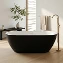 GarveeHome 67 Inch Acrylic Freestanding Bathtub, Deep Soaking Tub with White Interior Black Exterior, Modern Oval Stand Alone Bath Tub for Bathroom, Non-Slip, Easy Install, Chrome Overflow &amp; Drain