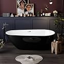GarveeHome 67 Inch Acrylic Freestanding Bathtub, Pearl Shape Deep Soaking Tub, White Interior Black Exterior, Modern Stand Alone Acrylic Tub for Home, Bathroom, Spa, Chrome Pop-Up Drain and Overflow