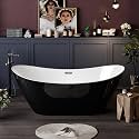 67 Inch Acrylic Freestanding Bathtub, Soaking Tub, Stand Alone Bathtub with Chrome Drain and Overflow, Modern Deep Upright Bath Tub for Bathroom, Easy Clean, Elegant Style, Black