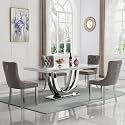 68" Marble Dining Table Set for 4, Luxury White Faux Marble Kitchen Table with 4 Grey Velvet Dining Chairs Modern 5-Piece Dining Room Table Set for 4 w/Silver Stainless Steel Base