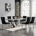 68" Marble Dining Table Set for 6, Luxury White Faux Marble Kitchen Table with 6 Black Velvet Dining Chairs Modern 7-Piece Dining Room Table Set for 6 w/Silver Stainless Steel Base