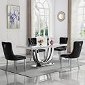 68" Marble Dining Table Set for 4, Luxury White Faux Marble Kitchen Table with 4 Black Velvet Dining Chairs Modern 5-Piece Dining Room Table Set for 4 w/Silver Stainless Steel Base