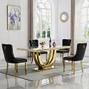 68" Marble Dining Table Set for 4, Luxury White Gold Kitchen Table with 4 Black Velvet Dining Chairs Modern Fuax Marble 5-Piece Dining Room Table Set for 4 w/Stainless Steel Base