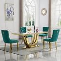 68" Marble Dining Table Set for 4, Luxury White Gold Kitchen Table with 4 Green Velvet Dining Chairs Modern Fuax Marble 5-Piece Dining Room Table Set for 4 w/Stainless Steel Base
