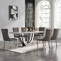 68" Marble Dining Table Set for 6, Luxury White Faux Marble Kitchen Table with 6 Grey Velvet Dining Chairs Modern 7-Piece Dining Room Table Set for 6 w/Silver Stainless Steel Base