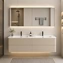 68 in Floating Bathroom Vanity with Double Sinks - Modern Wall-Mount Solid Wood Vanity Cabinet with Intelligent Anti-Fog Mirror &amp; Seamless Stone Sink | Pre-Assembled &amp; Customizable