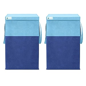 unicraft 68 l foldable laundry basket with lid  large clothes storage bin with handles  collapsible fabric laundry for bedroom bathroom amp home organization blue-sky blue pack of 2
