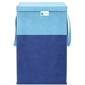 unicraft 68 l foldable laundry basket with lid  large clothes storage bin with handles  collapsible fabric laundry for bedroom bathroom amp home organization blue-sky blue pack of 1