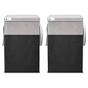UNICRAFT 68 L Foldable Laundry Basket with Lid | Large Clothes Storage Bin with Handles | Collapsible Fabric Laundry for Bedroom, Bathroom &amp; Home Organization (Grey-Black, Pack of 2)