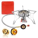 6800W Camping Stove with Fuel Canister Adapter, Portable Backpacking Gas Stove with Piezo Ignition, 1LB Propane Tank, Butane Adapter for Outdoor Cooking, Picnic, Camping and Hiking