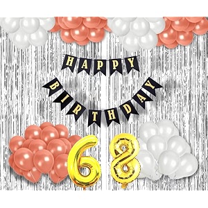 68th birthday decoration items for girls with rose gold and white balloons black happy birthday banner silver foil curtain foil balloon number 68