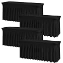 6FT Black Rectangular Spandex Tablecloth 4 Pack – Stretch Fitted Table Cover for 72 Inch Tables, Wrinkle Free Elastic Tablecloth for Wedding Reception, Banquet, Catering, Party Event Decor