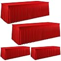 6FT Red Rectangular Spandex Tablecloth 4 Pack – Stretch Fitted Table Cover for 72 Inch Table, Wrinkle Free Elastic Tablecloth for Christmas, Birthday Party, Wedding, Banquet and Event Decor