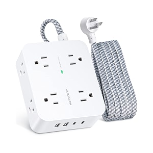 6ft surge protector power strip with usb c extension cord with 8 wide outlets 22 inch and 4 usb ports flat plug wall mount extender
