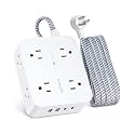 6ft Surge Protector Power Strip with USB C, Extension Cord with 8 Wide Outlets (2.2 inch) and 4 USB Ports, Flat Plug, Wall Mount, Extender
