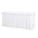 6FT White Rectangle Tablecloth with Elastic Table Skirt – Wrinkle-Free Spandex Stretch Fitted Table Cover for Wedding Birthday Party Banquet Buffet Restaurant Event