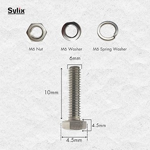 sylix m6 x 10mm stainless steel hex head bolt with nut amp washer set  rust-proof precision threaded heavy-duty fasteners for diy automotive industrial use 25 pcs