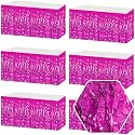 6Pack 29 x108 Inch Rose Red Wave Foil Fringe Table Skirts Metallic Banner for Tinsel Streamer Garland Backdrop for Parade Floats, Mother's Day, Easter, Graduate, Birthday, Wedding Party Decoration