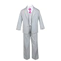 6pc Boy Gray Vest Formal Tuxedo Suits with Satin Fuchsia Pink Necktie Baby
