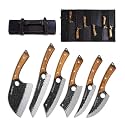 6PC Knife Set Leather Roll Cleaver Serbian Viking Boning Scimitar Kiritsuke