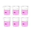 6pcs 600ml Upgrated Thick Glass Beakers, Griffin Low Form Beaker Set with Double Scale, 3.3 Boro, LVA030
