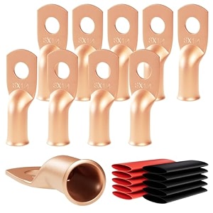 6pcs 8 awg - 1434 m6 sanuke wire lugs ring terminal connectors ends heavy duty for battery cable lug tinned copper tubular wire electrical eyelets with 31 dual wall adhesive heat shrink